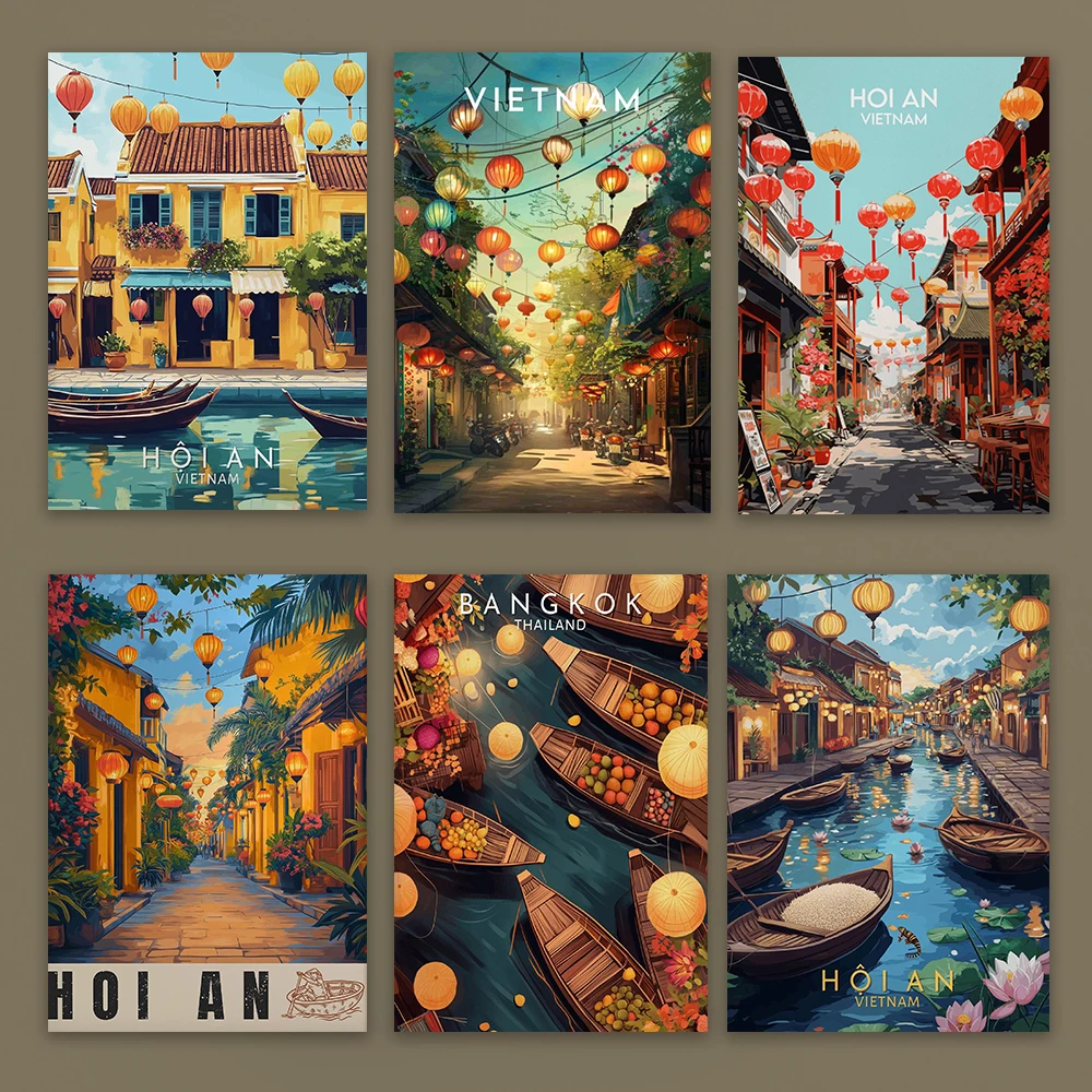 

Hanoi Vietnam Travel Poster Train Street Vintage Style Wall Art Print Southeast Asia Cityscape Cultural Home Decor Canvas Print