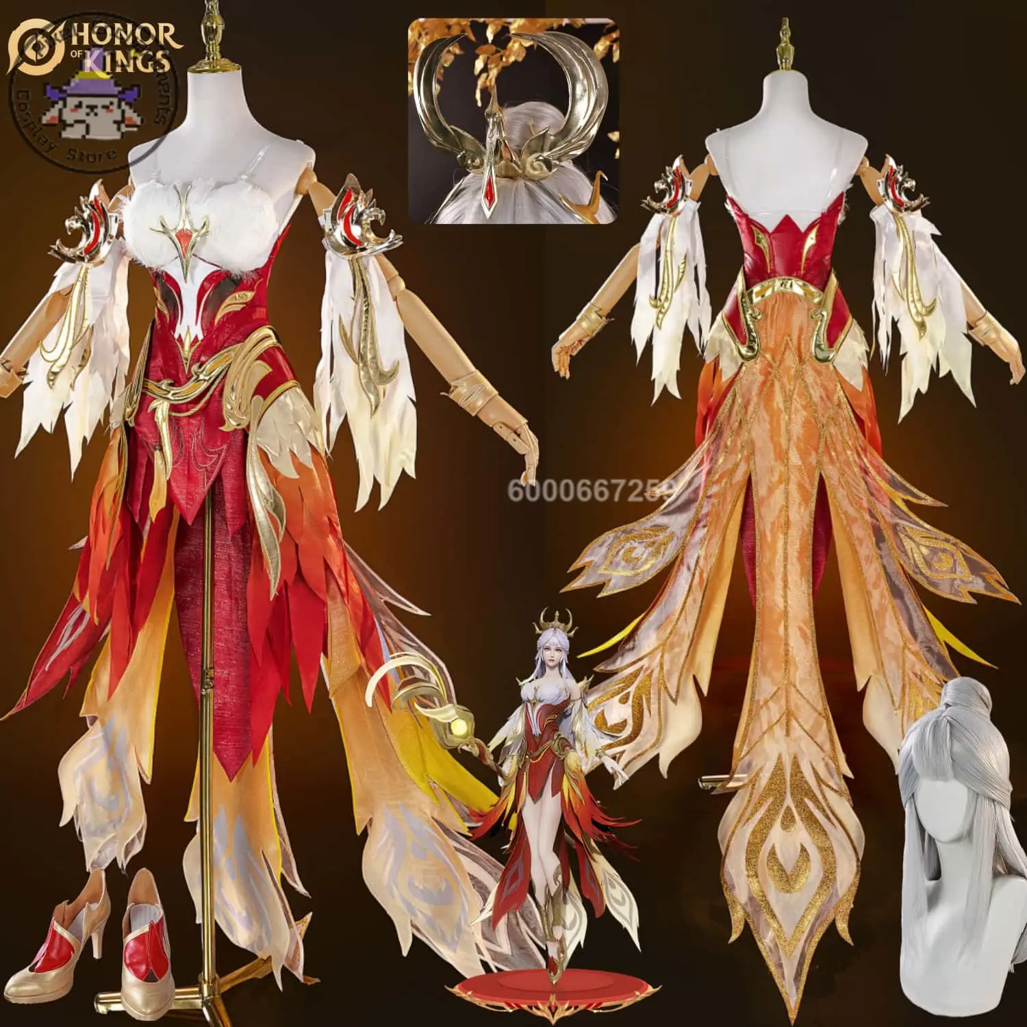 

Hot Game Honor of Kings Cosplay Costume Anime Wang Zhaojun High Quality Role Play Phoenix Dress Wig for Women Comic Con Party