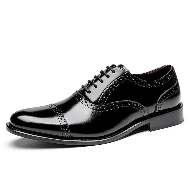 

New 2025 Brand Designer Brock Carved Men's Genuine Leather Business Shoes Brogue Casual Dress Shoes for Men Flats Soft Moccsins