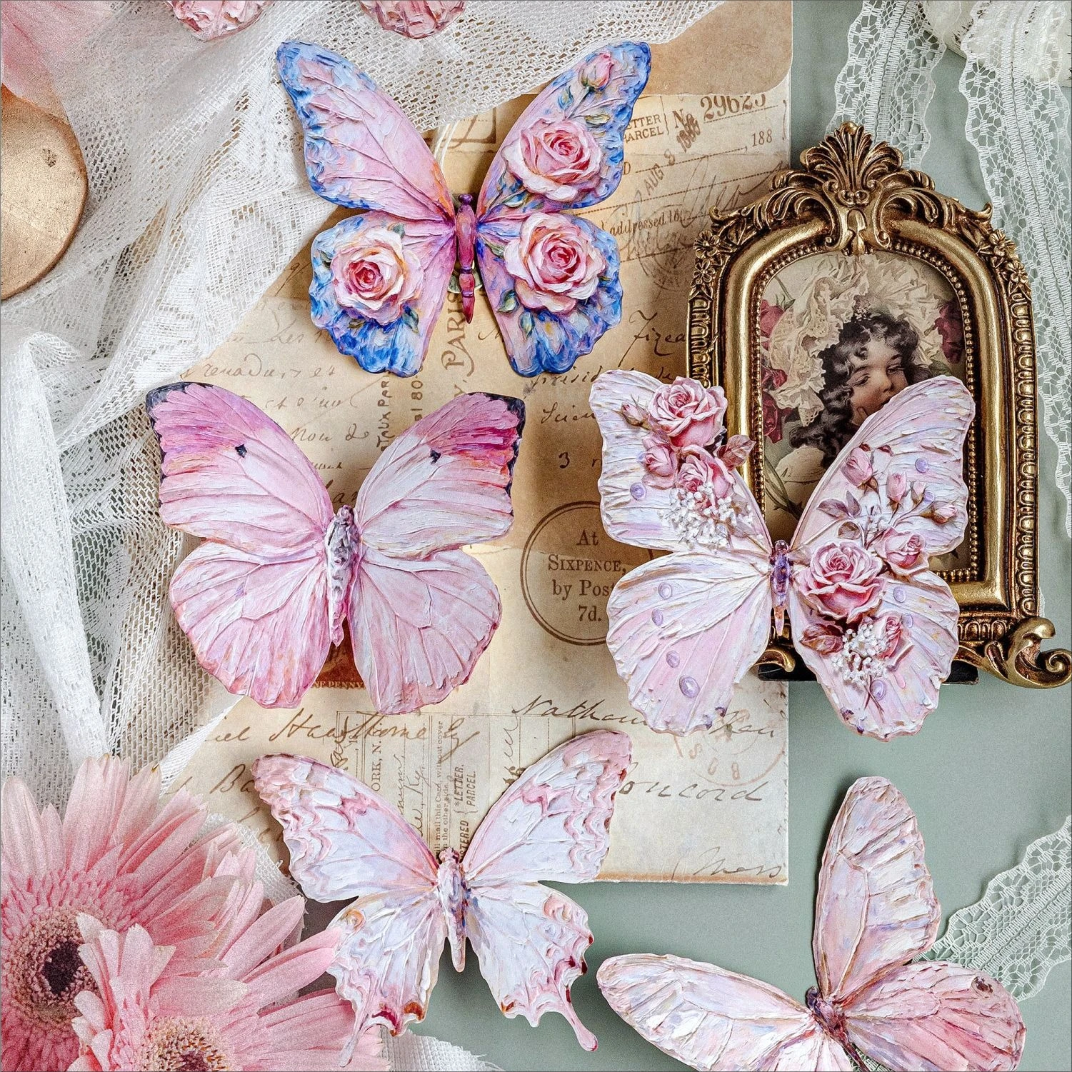 Vintage Colorful Butterfly Flower Landscape Sticker Creative DIY Journal Material Collage Scrapbooking Stationery