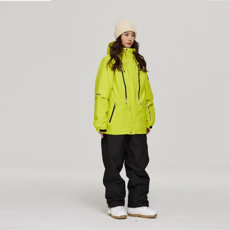 New Unisex Women's Suit Set  Female Solid Color Top Black Pants Windproof Waterproof Thermal Fashion Male Snowboard Skiing Wear