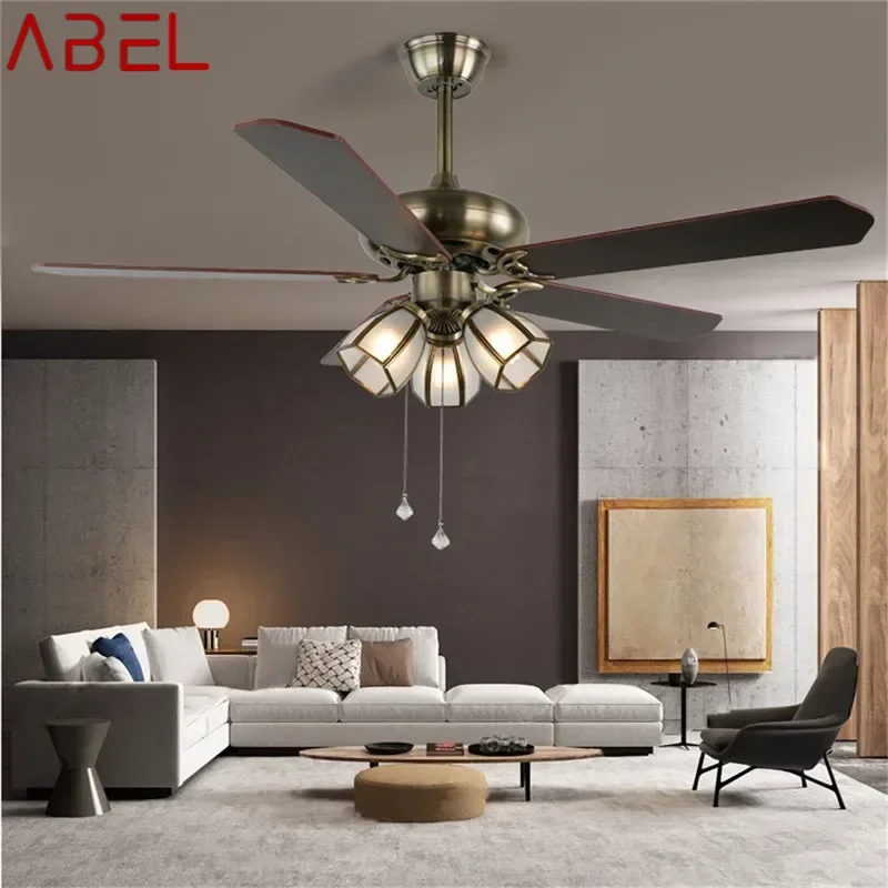 Abel europeu de luxo led ventilador luz americano retro sala estar restaurante quarto ventilador teto luz ventilador elétrico remoto