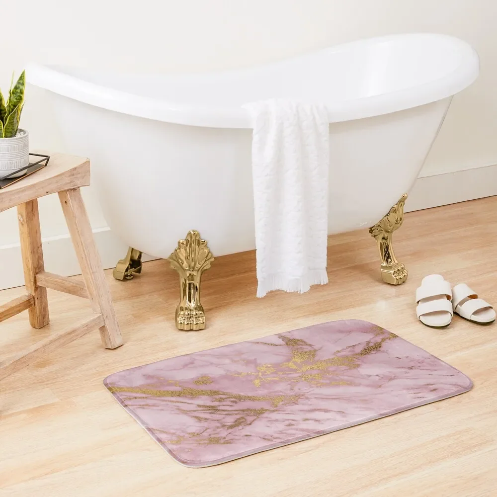 

Pastel Pink and Gold Foil Marble Print Bath Mat Kitchen Carpet Bathtub Carpet For Toilet Bathroom Shower Mat