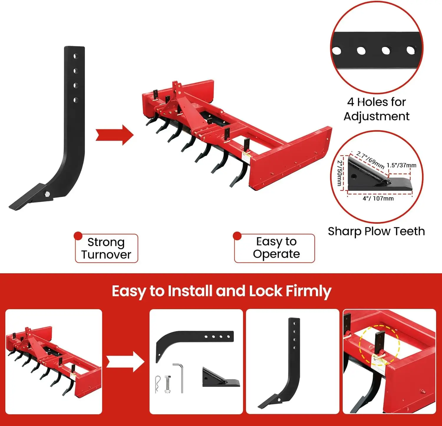 5PCS Box Blade Shank with 4 Holes for Tractor 18 in Ripper Shanks Ripper Point/Scarifier Tooth for Replacement, Digging, Plowing