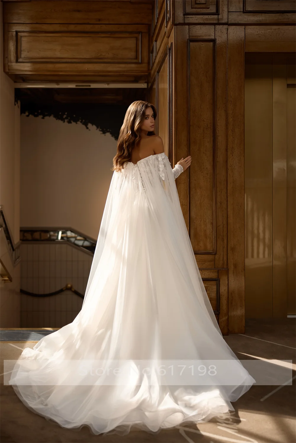 Robe de mariée A-ligne en tulle bohème avec appliques en dentelle, robe dos nu pour patients de mariage, robe de cour avec cape, personnalisation, hors-initié