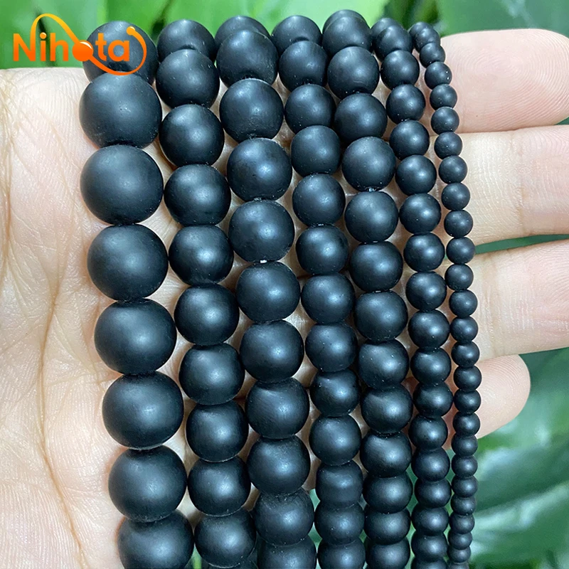 Natural Black Frosted Matte Round Loose Beads Diy Bracelet Earrings Accessories for Jewelry Making 4/6/8/10/12/14mm 15