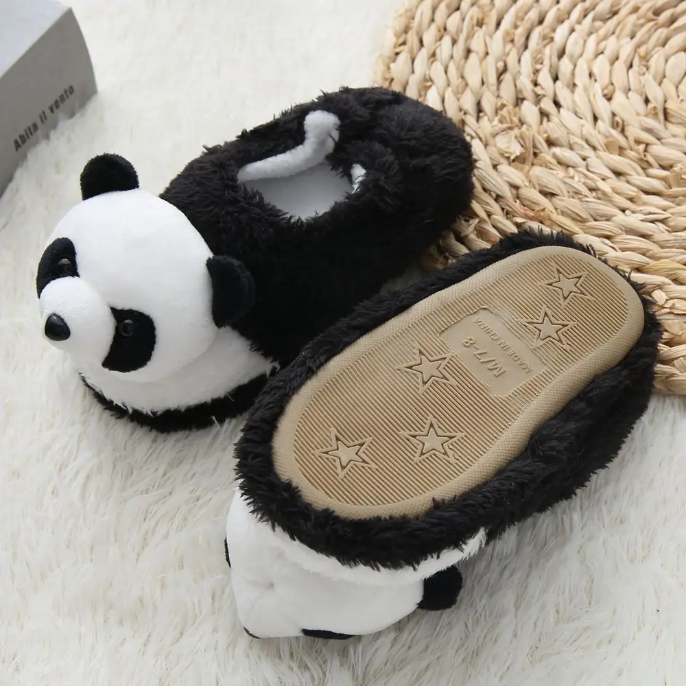 Winter Panda Slippers Kids Toddler Girl Non-slip Boys Fur Slides Cotton Indoor Shoes Warm Fluffy House Children Slipper