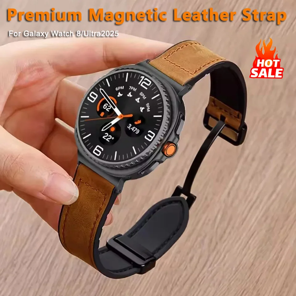 Megnetisches Premiun-Leder-Silikonarmband für Samsung Galaxy Watch 8 40 mm 44 mm 8 Classic 46 mm Ultra 2025 47 mm Schnallenarmband