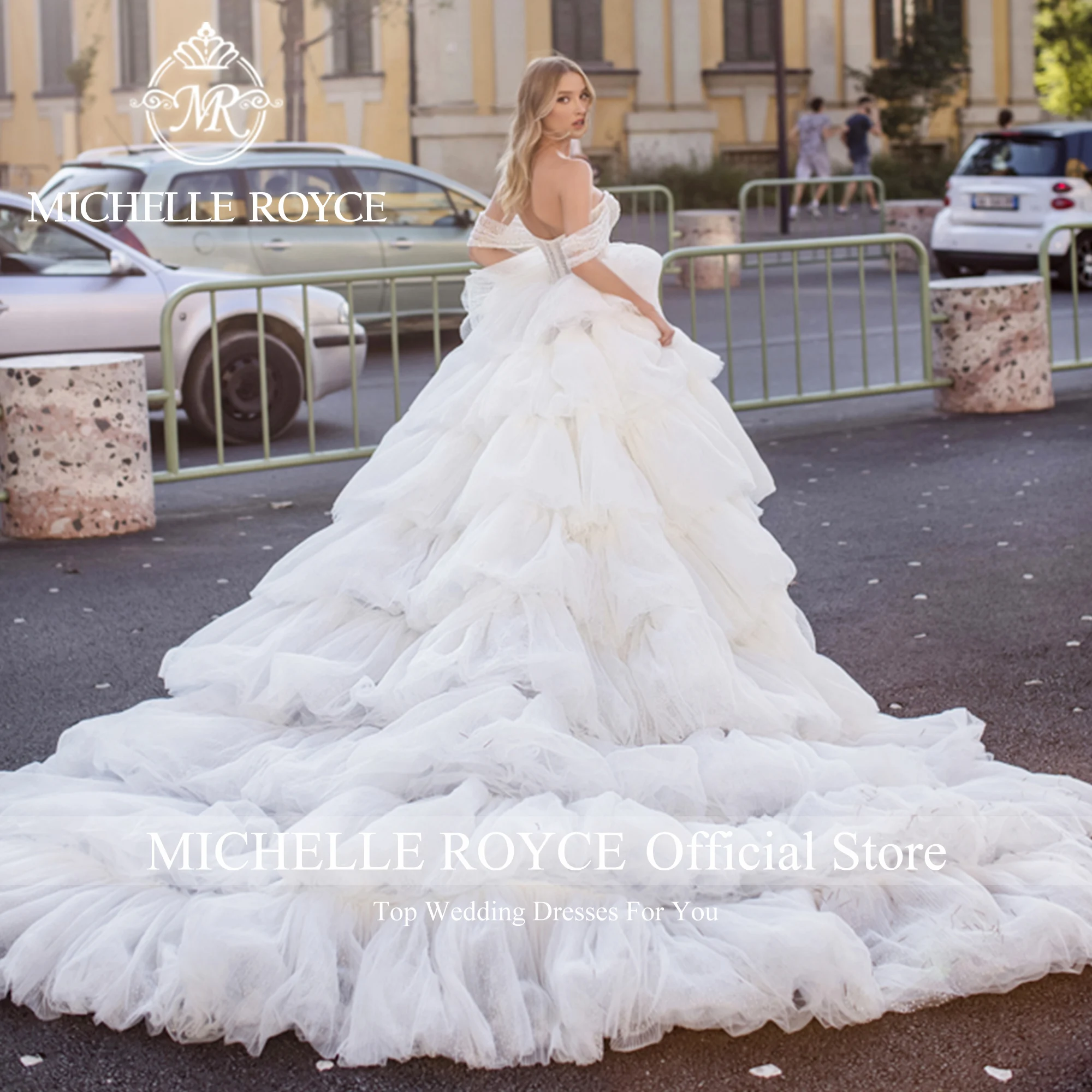 Michelle Royce Ball Gown Wedding Dresses 2023 Sweetheart Beading Tiered Cap Sleeve Chapel Train Wedding Gown Vestidos De Novia