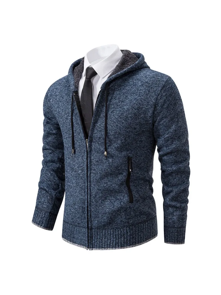

Новое мужское повседневное спортивное пальто, однотонный свитер с воротником-стойкой, флисовый теплый кардиган на молнии, осенне-зимний мужской свитер
