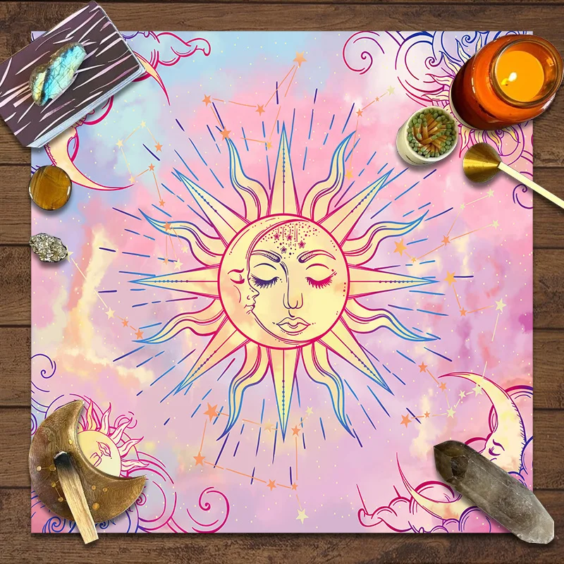 Tarot Cloth Astrology Tarot Cloth Neutral 2026 New 2D printed tablecloth countertop decorative cloth, pink sun and moon altar