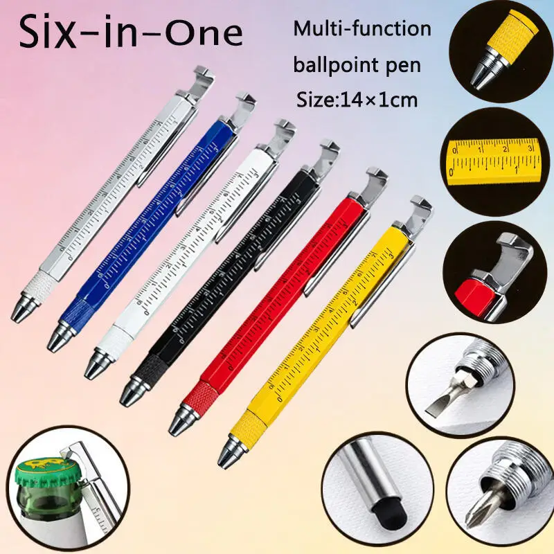 6-in-1 Multi-Function Pen  Phone Holder, Stylus, Bottle Opener, Screwdriver, Scale Ruler, Ballpoint Pen, Portable Tool Kit
