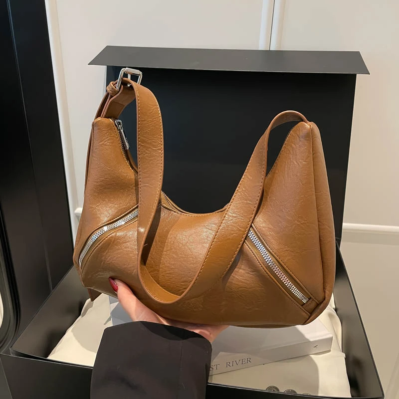 

Дизайнерская сумка на плечо с двойной молнией, женская винтажная сумка из искусственной кожи, сумка через плечо, большая вместительная повседневная сумка для пельменей