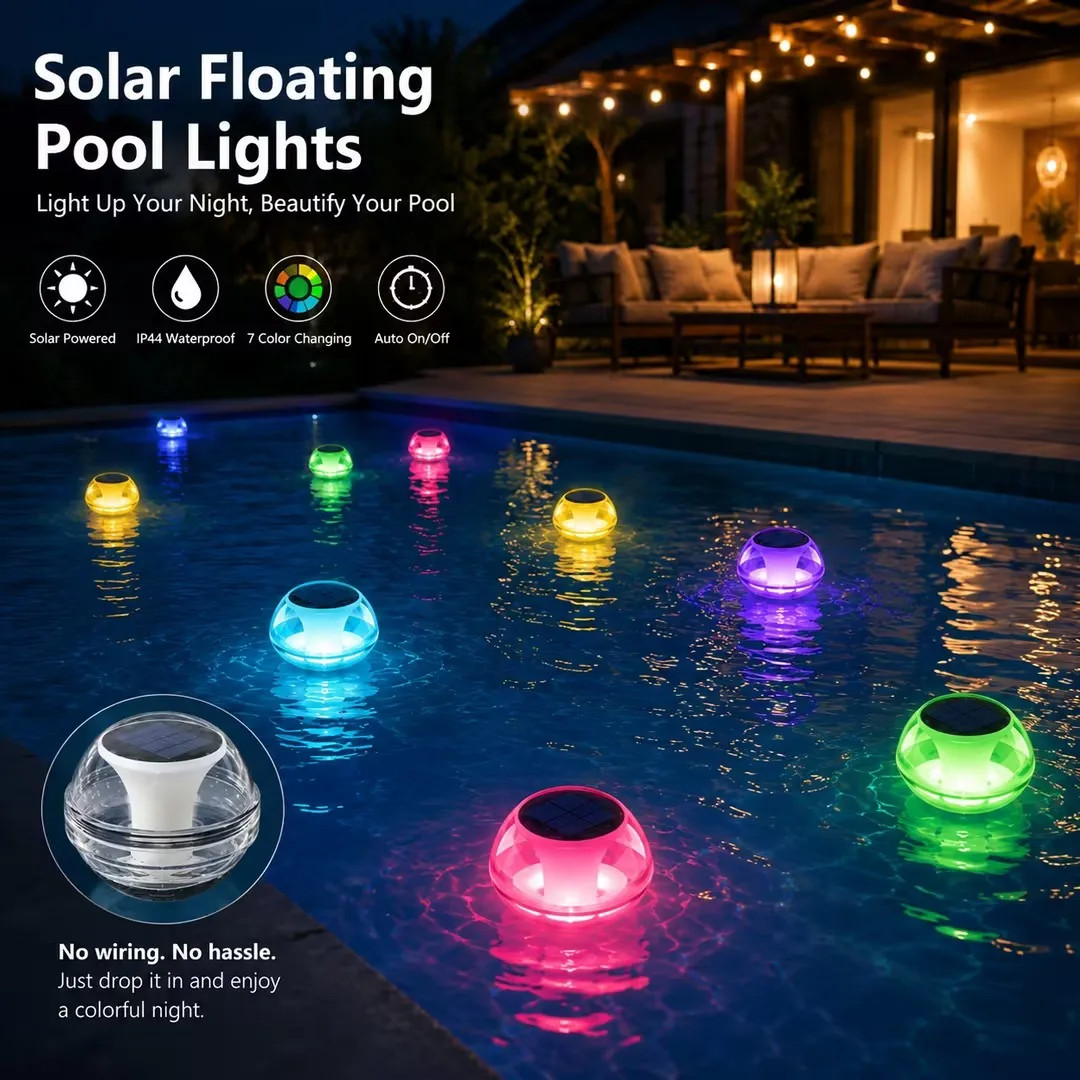 Helle Solar-Schwimmbeckenleuchten, 3 Modi, Weiß, Warmweiß, RGB-Blitz, Funkelnd, IP44 Wasserdicht für Schwimmbad, Teich, Whirlpool, Garten