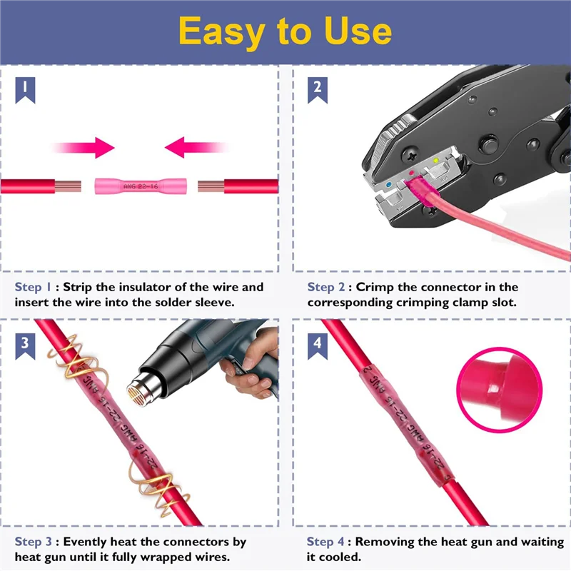 

ABMH-700PCS Heat Shrink Butt Connectors, Marine Grade Waterproof Wire Connectors Kit,Crimp Connectors For Vehicle, Boat Truck