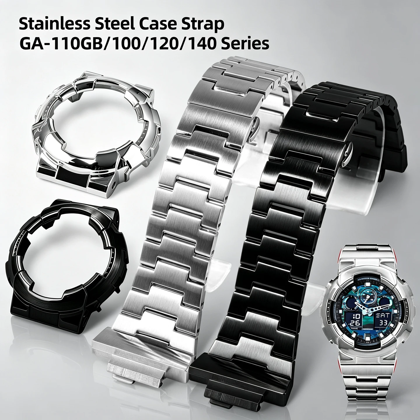 カシオ-g-shock-ga110-gd-110-ga-100-ga-120-ga-140-ブラックウォーリアウォッチ用ステンレススチール製改造キットケース＆ストラップ-交換部品