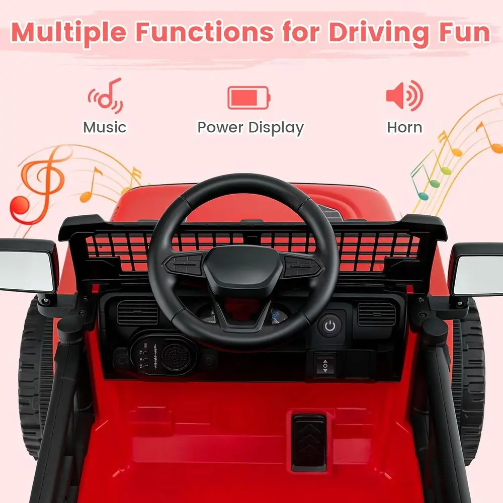 Ciężarówka na akumulator 12V dla dzieci, elektryczny pojazd z pilotem, składane lusterko, zawieszenie sprężynowe, czerwona