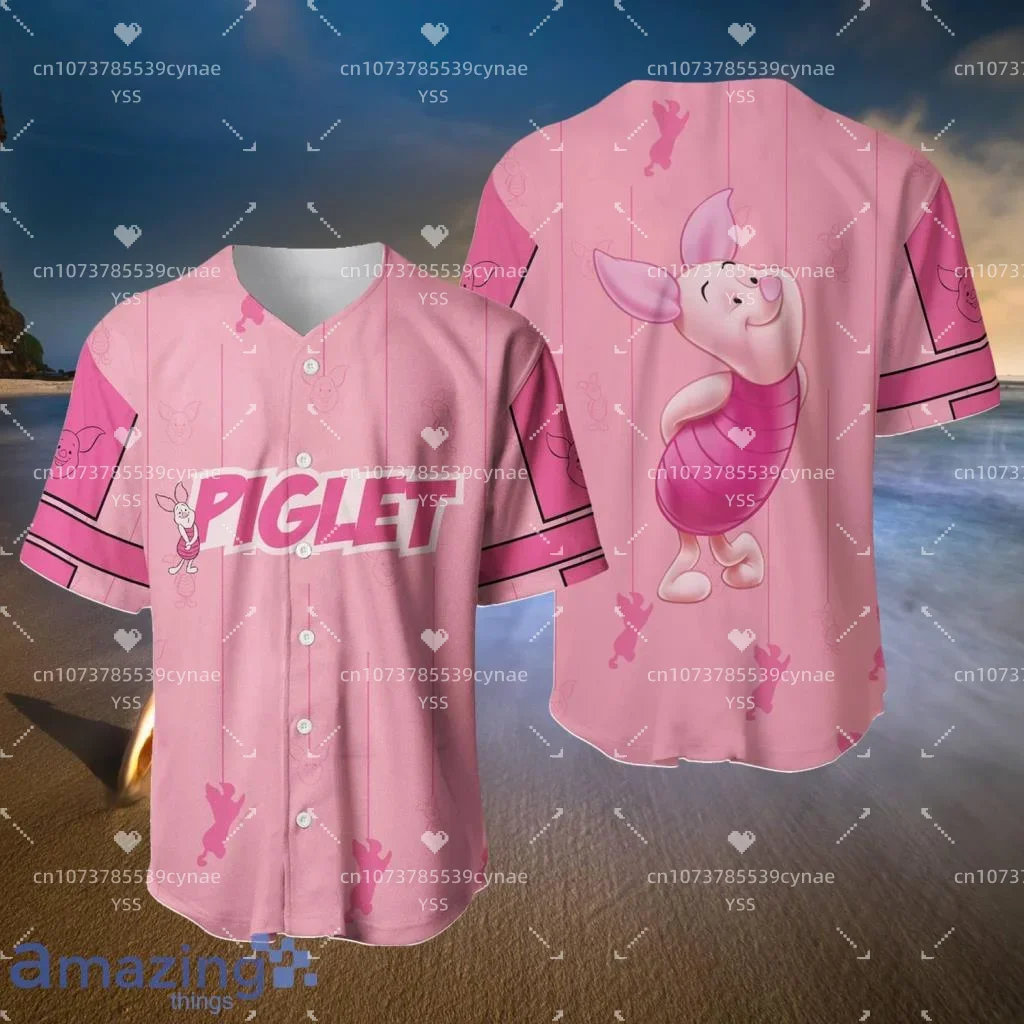 New Disney Baseball Shirt Cute Piglet Winnie The Pooh Pink Disney Baseball Jerseys For Men And Women And Kids