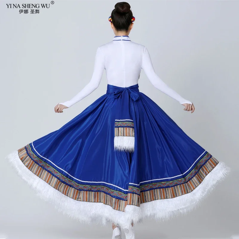Tibetan Dance Performance Costume For Female Water Sleeve Tight Top Tibetan Half body Large Swing Skirt Chinese Folk Dance Wear