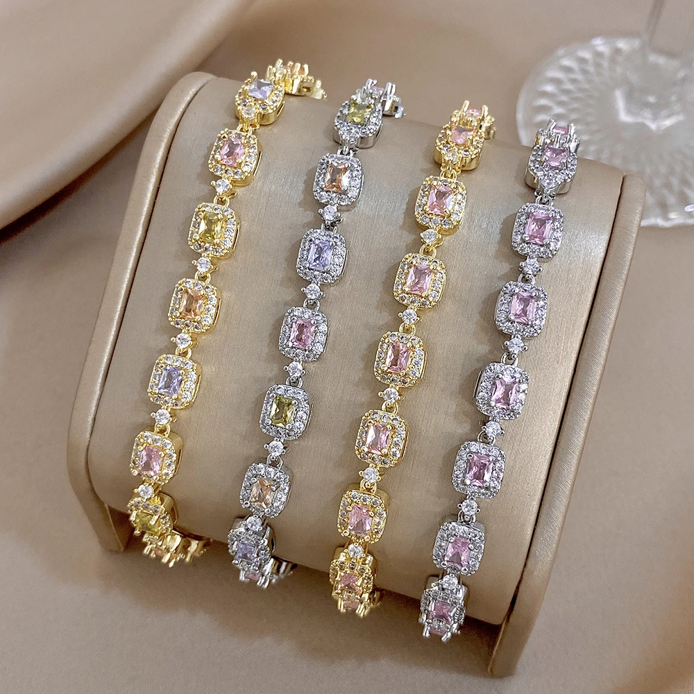 Greatera Marken-Armband für Damen aus Kupfer, zierliche, bunte Zirkon-Handkette, Party-Luxus, romantischer, wasserdichter Schmuck – Detail 5