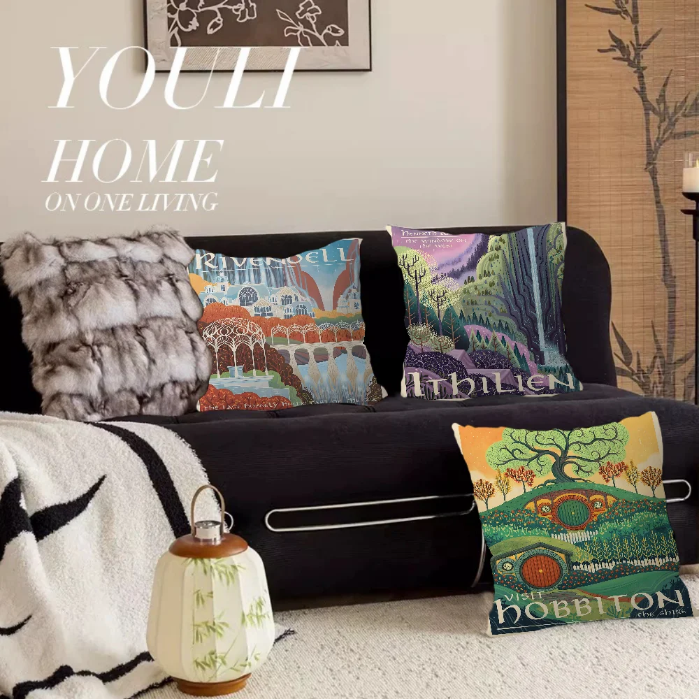 

Tolkien Wall Art Vintage Landscape Personalized Pillow Cover Kids Bedroom Wild Party Decor Pillowcase kid Birthday shower Gift