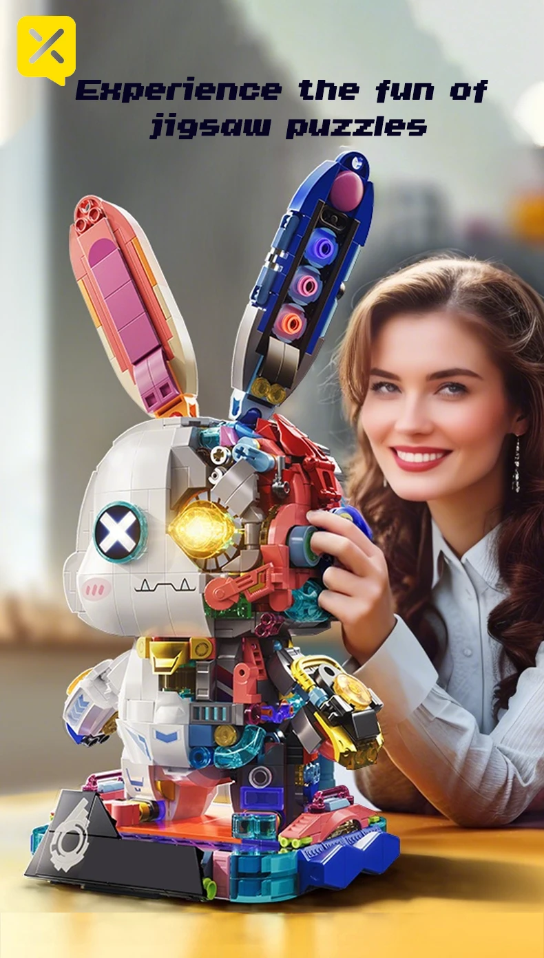 1377PCS Bausteine LED Leuchten Roboter Kaninchen Modell Kreative DIY Tier Kinder Spielzeug Geschenke Erwachsene Hause Schreibtisch Dekor Kaninchen ziegel – Detail 9