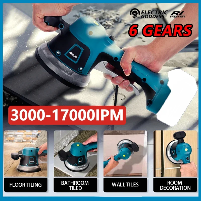 Cordless Tiler Vibrator Tiling Machine 6 Speed Automatic Tiles Leveling Adjustment Absorb Power Tool For Makita 18V Battery