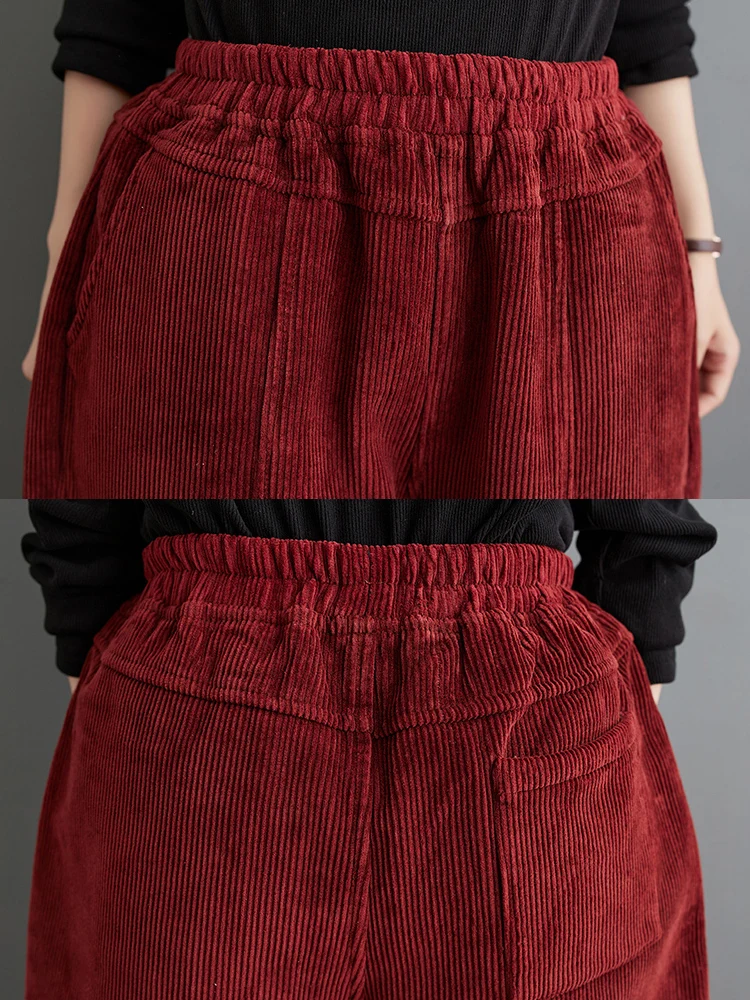 Plus pantaloni Casual in velluto a coste caldo spesso in velluto 2024 nuovi pantaloni Harem femminili oversize pantaloni a gamba larga imbottiti in cotone per le donne