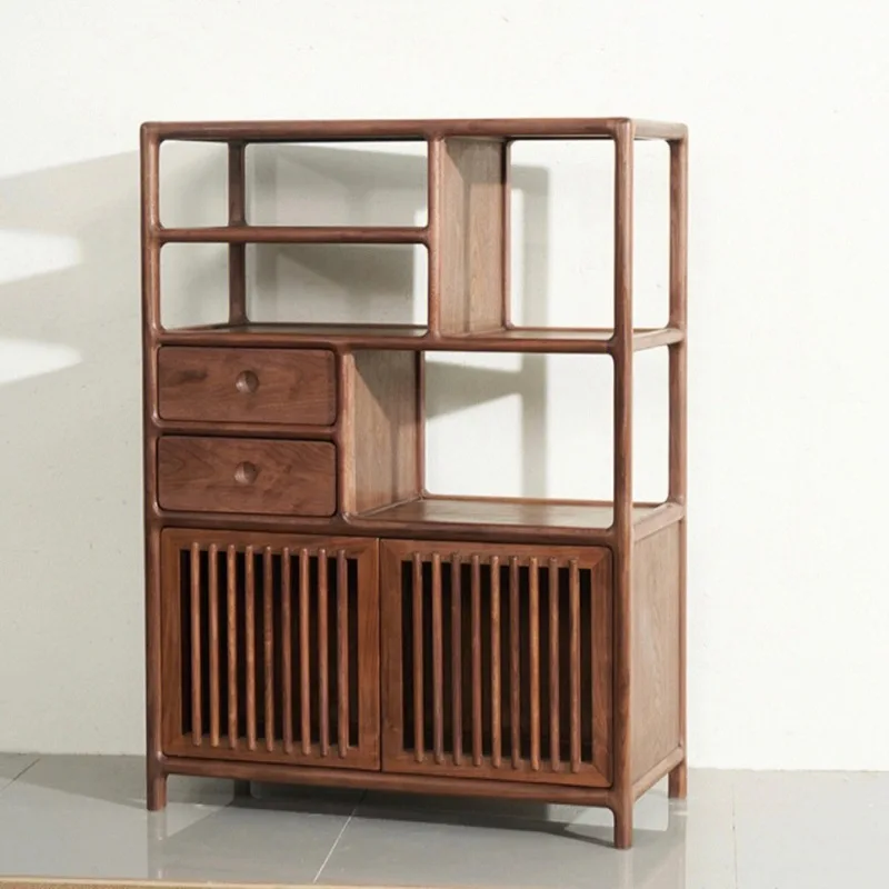 Nuevo estilo chino, armario para té de nogal negro de América del Norte, estilo Song, sala de té Zen estética, muebles de armario de madera maciza