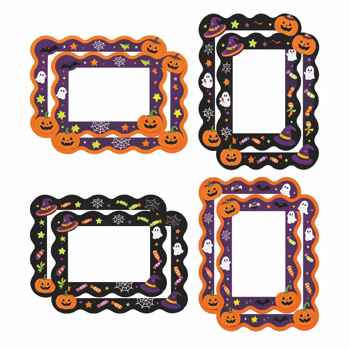 8-Piece Halloween Scalloped Magnetic Photo Frame Set (4.9 X 6.4 Inches), Reusable Decorative Photo Clips with Magnets