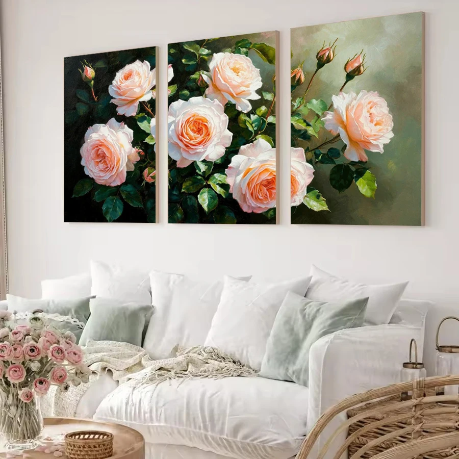 Colorful Roses Flowers Picture Diy Diamond Art Painting Triptych Floral Full Drill Mosaic Embroidery Kits 3 Pieces/Set