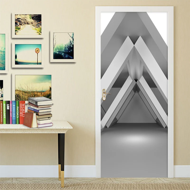 Self-Adhesive 3D Door Sticker Creative Geometric Space Pattern Wallpaper Living Room Bedroom Home Decor Door Decal PVC Stickers