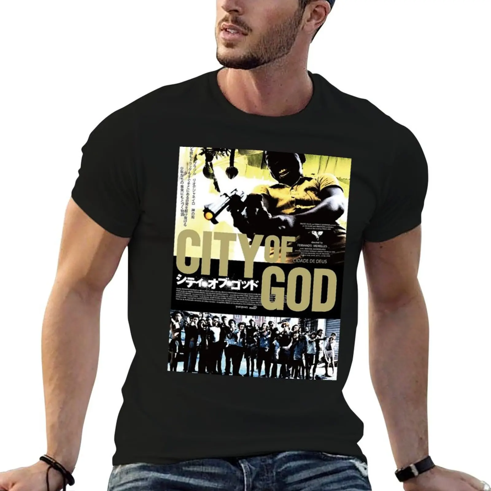 مدينة الله اليابانية فيلم تي شيرت تي شيرت للرجل حزمة الأبيض الجرافيك تي شيرت للرجل تي شيرت القطن 100% تي شيرت