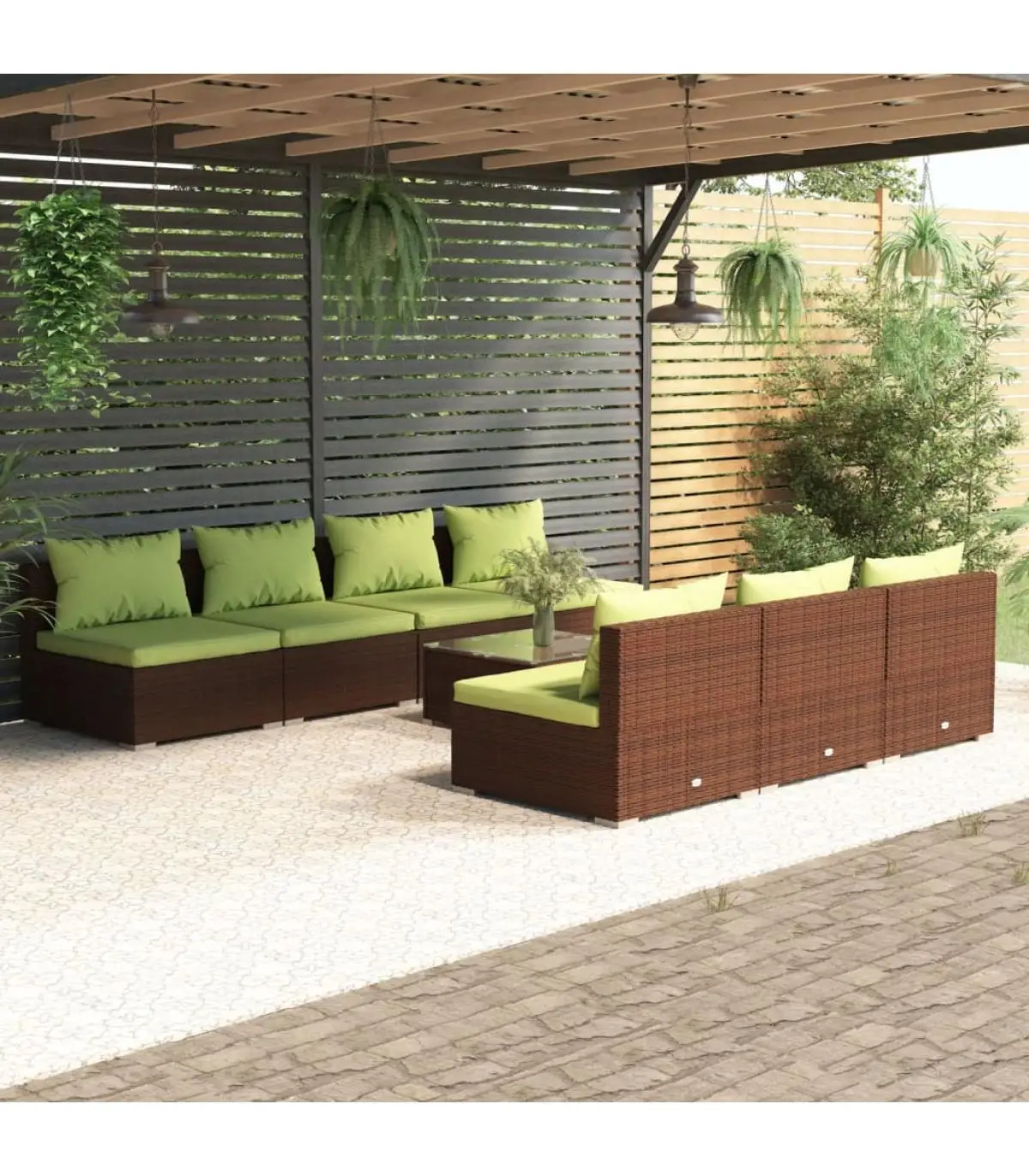 Garden sets Set garden furniture 8 pieces and cushions synthetic brown rattan