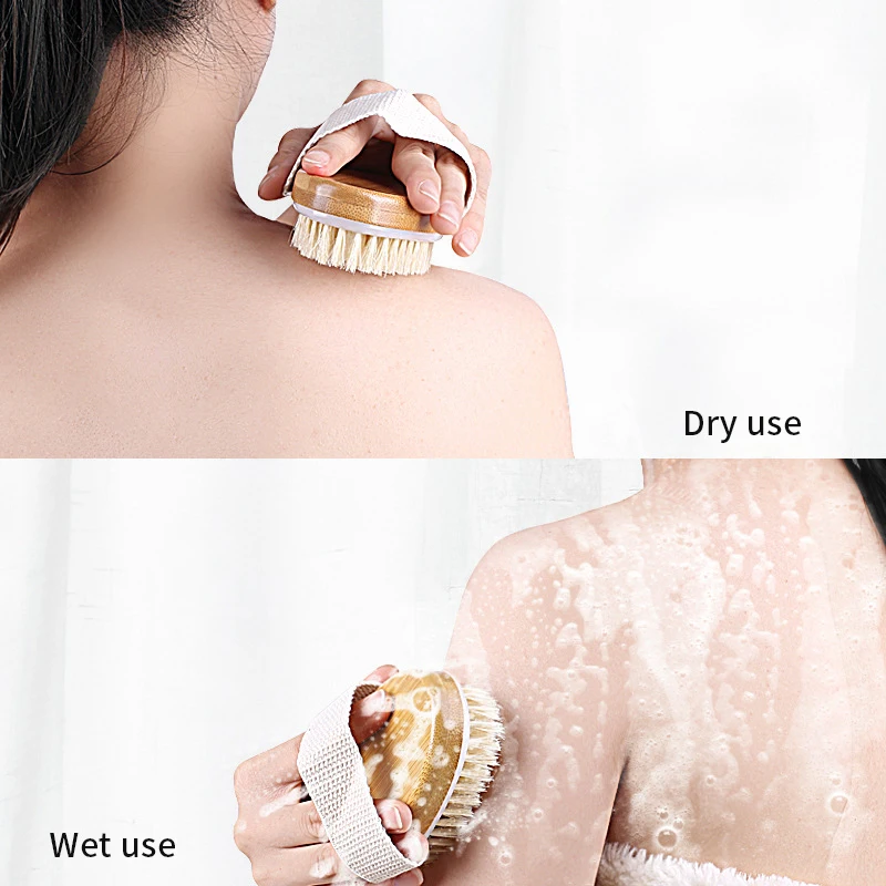 2 In 1 Dry Skin Body Massage Brush Natural Bristle Dead Skin Remover Anti Cellulite Exfoliates Blood Circulation Massage Tools