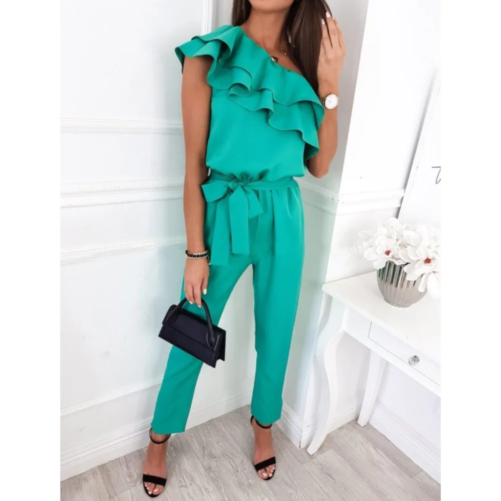 Summer Sexy Strapless Sleeveless Women's Party Jumpsuit Fashion Peplum Slim Fit Lace Up Elegant Female Office Jumpsuit Bottoms