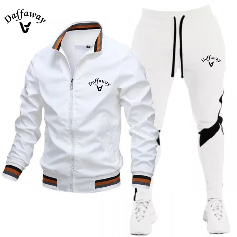 2024 Men\'s Daffaway High Quality Casual Jacket Set Spring and Autumn Men\'s Spliced Pants Baseball Stand Neck Windproof Jacket