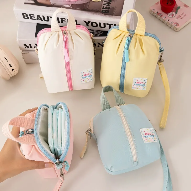 Macaron Sanitary Pad Storage Bag, Double-Zipper Portable Organizer for Cosmetics and Travel
