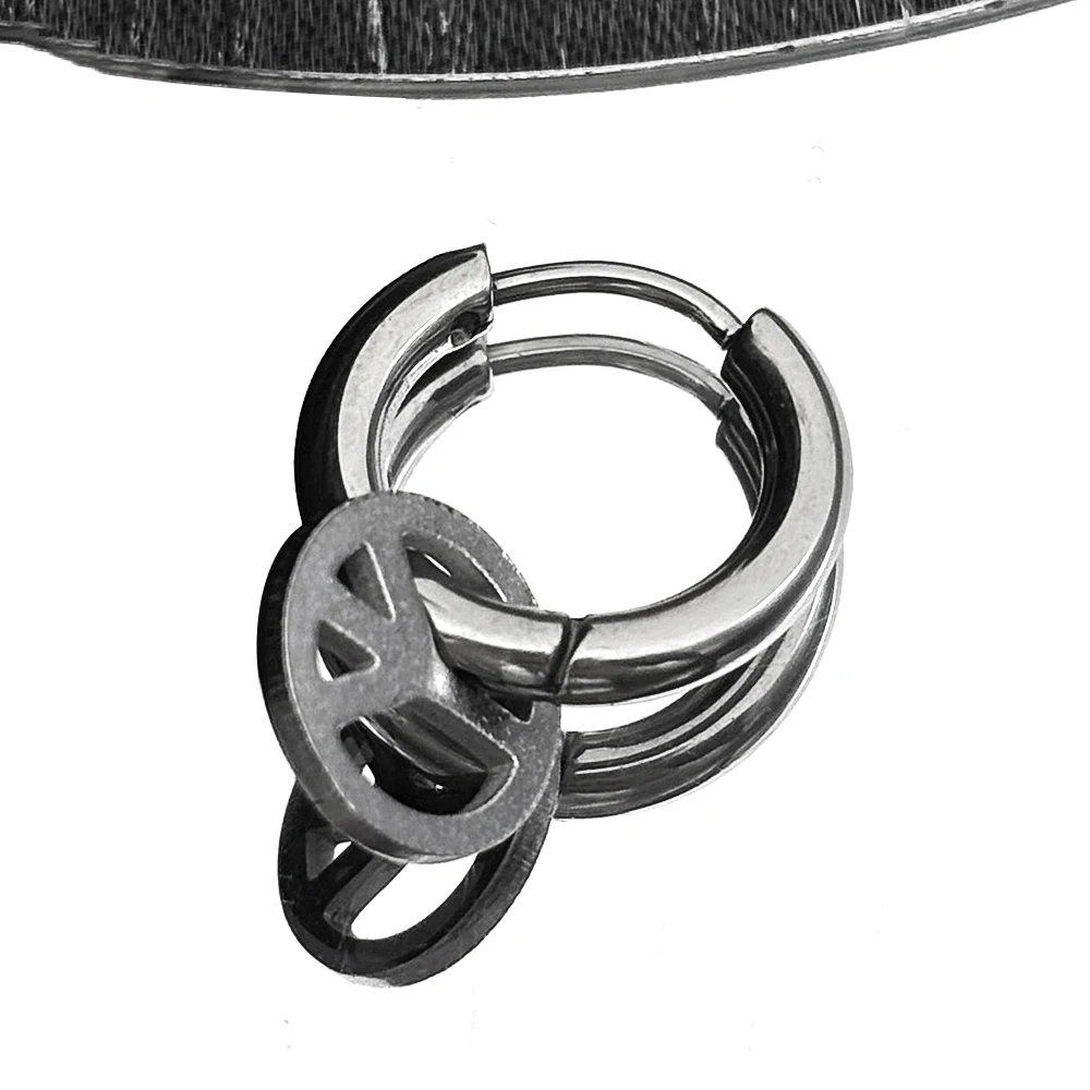 1pcs Punk Peace Sign Stainless Steel Stud Earring For Men Women Gothic Cool Prevent Allergy Puncture Ear Ring Jewelry