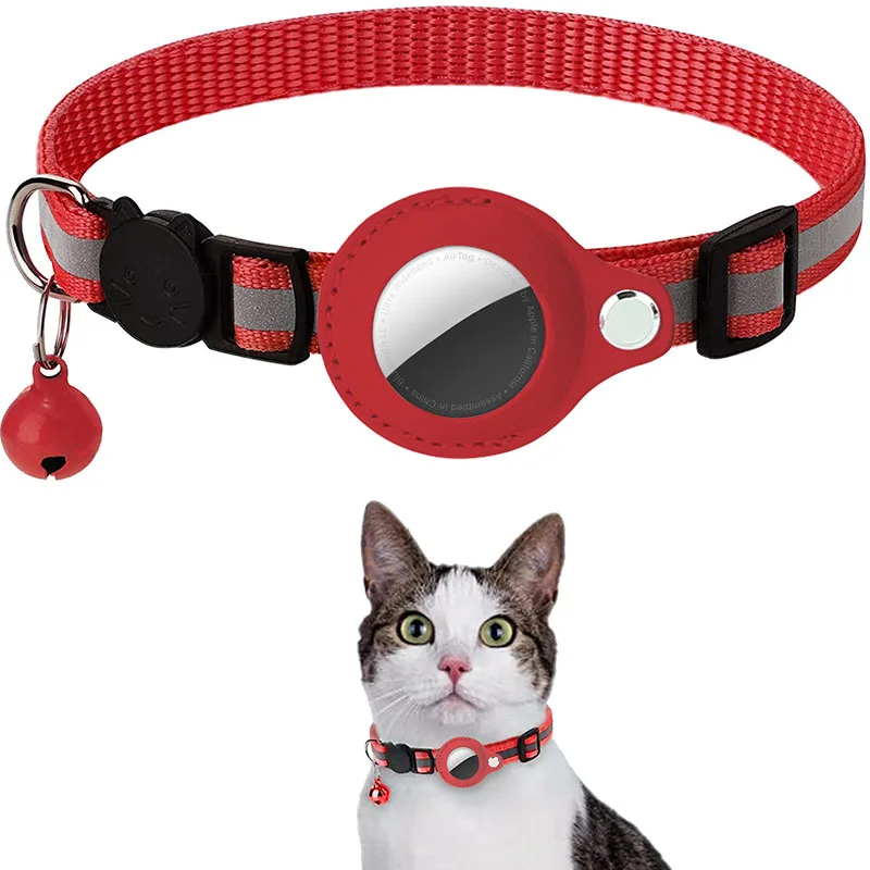 Katzen-AirTag-Halter-Halsband mit Reflektorstreifen, Verstellbares Wasserdichtes Kätzchen-Halsband mit Glocke, Air-Tag-Hülle für Haustiere