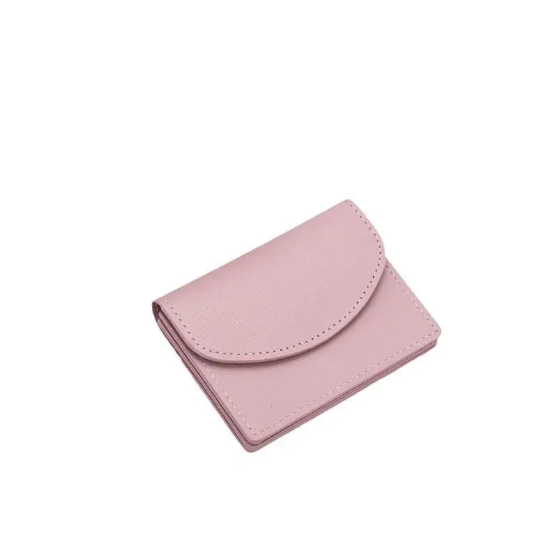 Portable Short Pure Color Simple PU Leather Wallet For Women Compact Card Holder Document Coin Purse