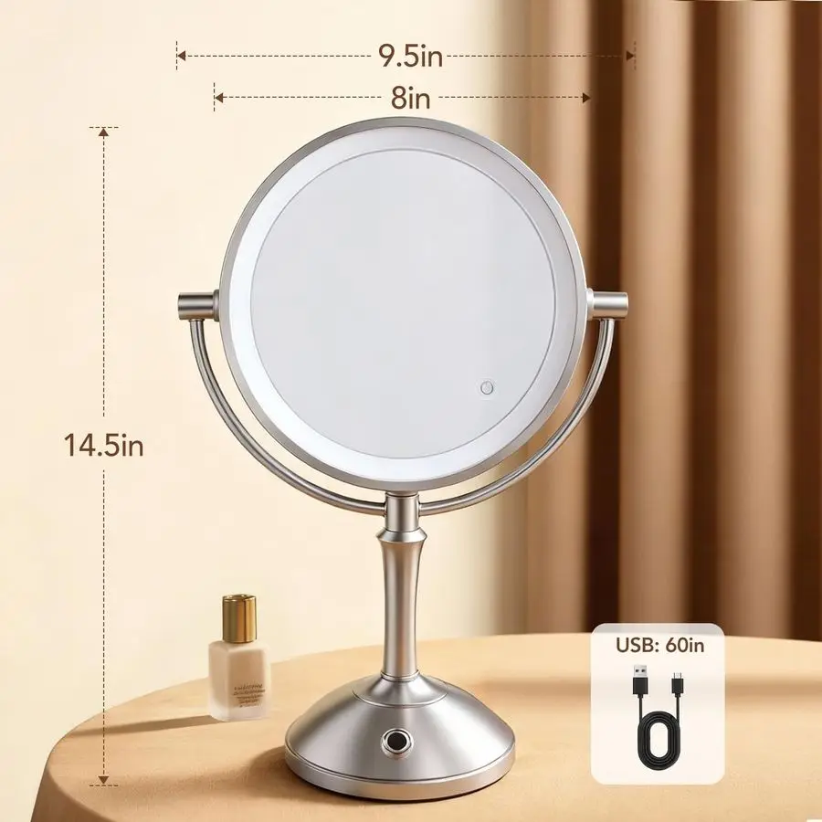 Vanity Mirror with Lights,360 Magnifying mirror with Light 10X,3 Light Settings Magnifying Mirror,Rechargeable Makeup Mirror,Dim