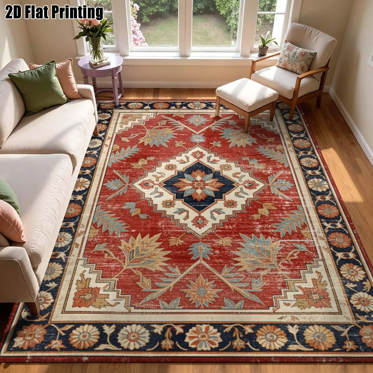 1Pc 2D Printed Retro Bohemian Geometric Carpet: European Vintage Simple Style, Home Decor, Multi-Size, Machine Washable, Suitable for Entrance, Dining, Foyer, Bedroom, Study, Living Room as a Mat/Carpet