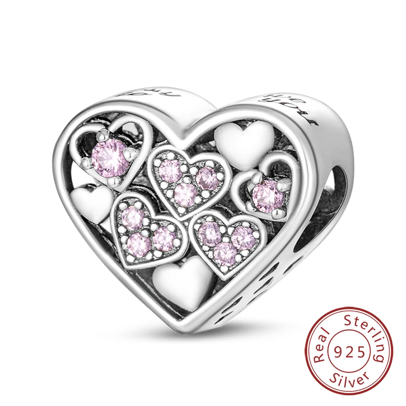Charm-Anhänger aus 925er-Sterlingsilber, rosa, passend für Original-Charm-Armbänder, Halsketten, Perlen, DIY-Schmuckzubehör