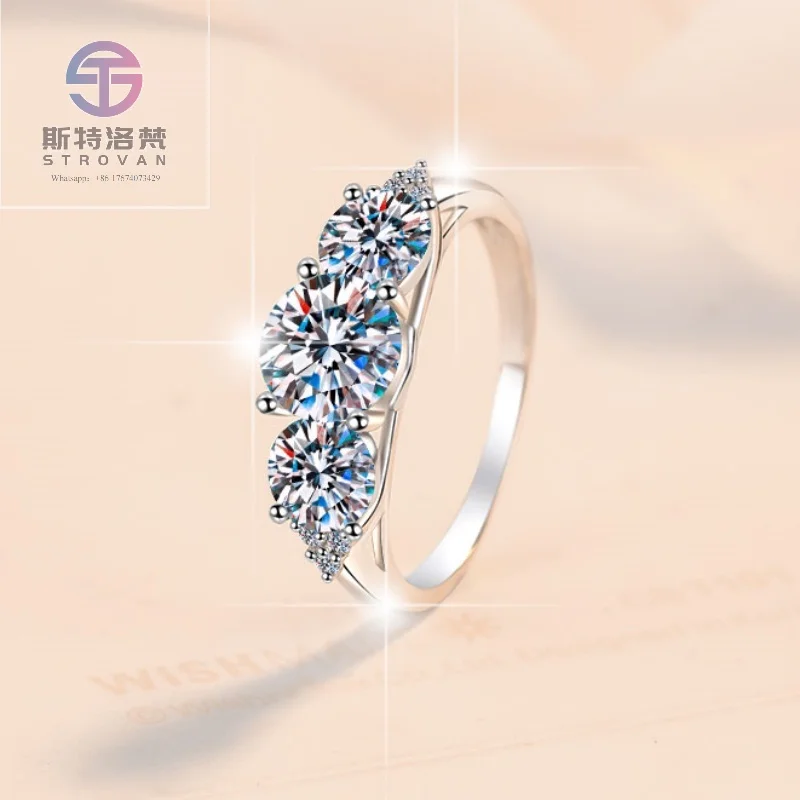 

Luxurious and Elegant Fine Jewel Three Diamond GRA Certified 2CT VVs1 Moissanite S925 Sterling Silver Ring of Wedding Engagement