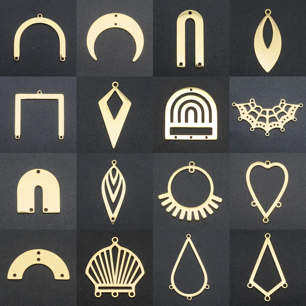 10pcs/lot Stainless Steel Gold Color Semicircle DIY Charms Women Geometric Earring Pendant Jewlery Finding Supplies Custom Order