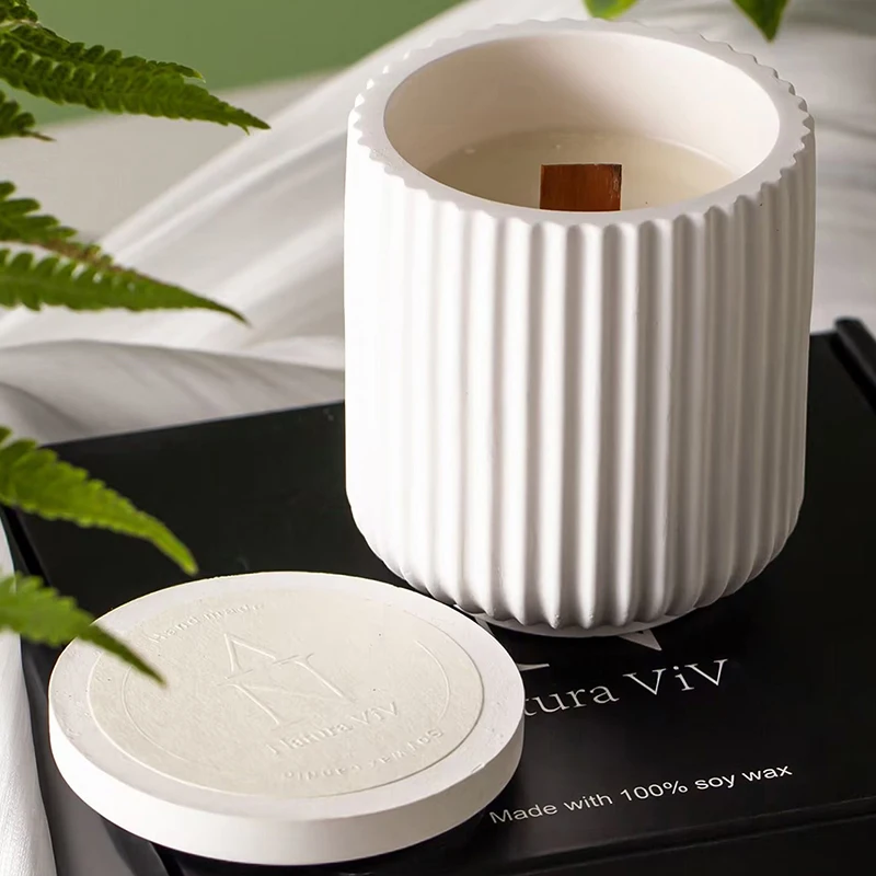 Round Stripe with Cover Silicone Mold Cement Plaster Storage Jar Resin Pottery Mould Candle Cup Holder Making Mold Home Decor