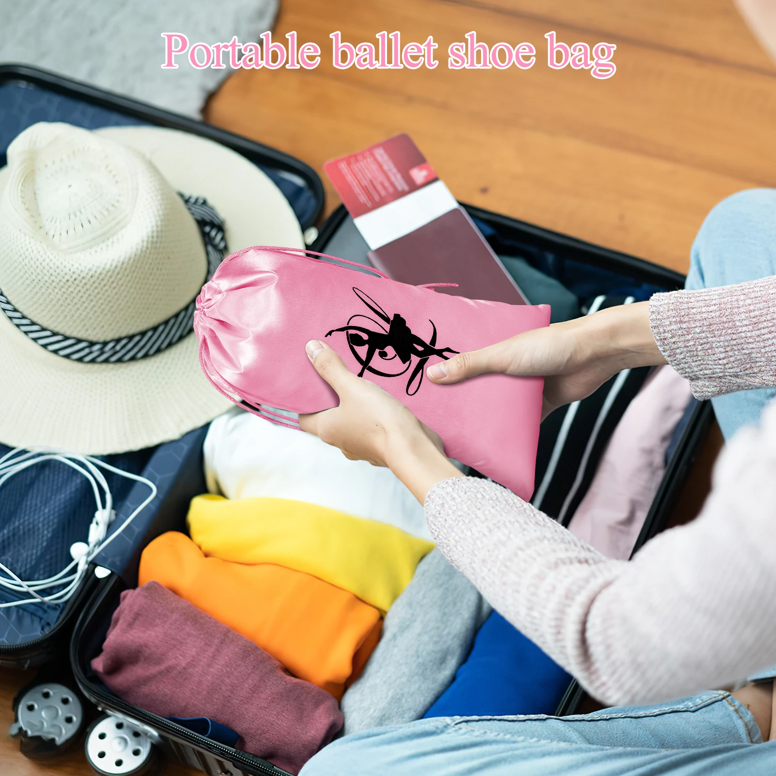 

2pcs Ballet Shoe Bags Drawstring Satin Dance Shoes Storage Pouch Portable Lightweight Reusable For Women Girls Practice