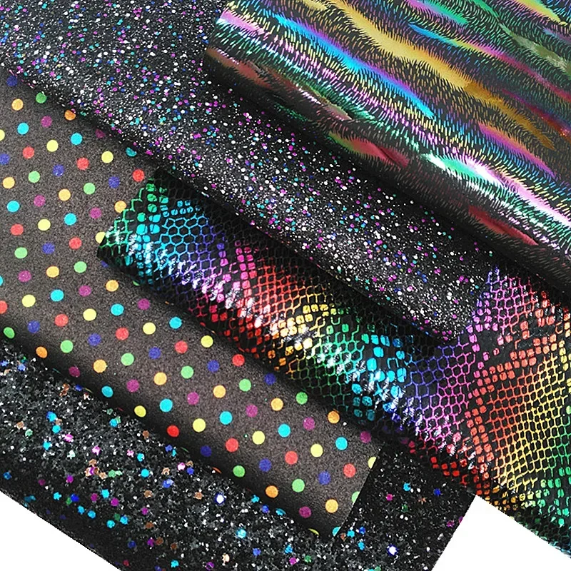 Halloween Glitter Vinyl Sheets Rainbow Snake Faux Leather Polka Dots Faux Fabric Tiger Pattern Vinyl for DIY 21x29CM Y225