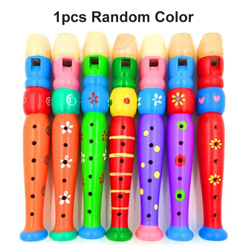 1Pc Wooden Cartoon Flute Children Clarinet 6-Hole Piccolo Musical Instrument Toys Early Learning Educational Wooden Toys